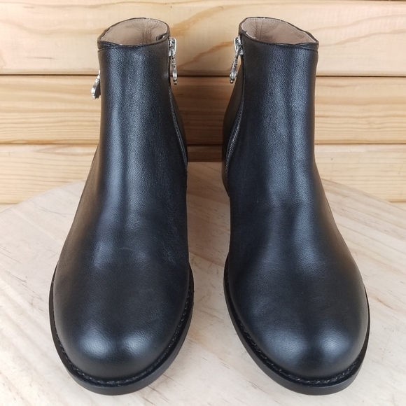 Bettye Muller 8.5 US Trinity Black Biker Leather Side Zip Booties Ankle Boot NEW - Picture 2 of 12